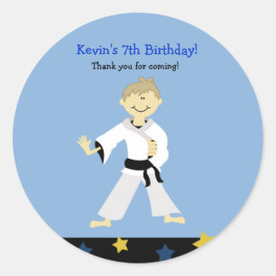 KARATE BOY Black Belt Birthday Favour Sticker