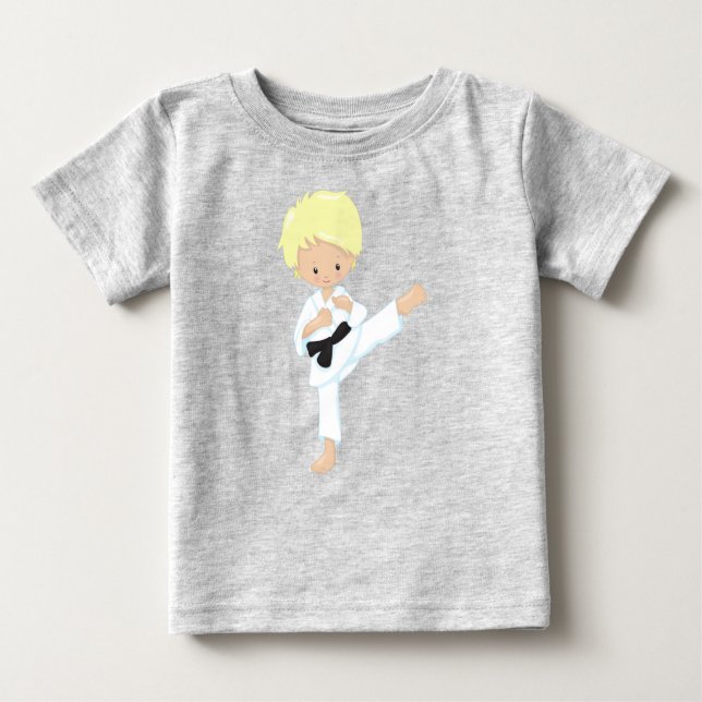 Karate Boy, Cute Boy, Blonde Hair, Black Belt Baby T-Shirt (Front)