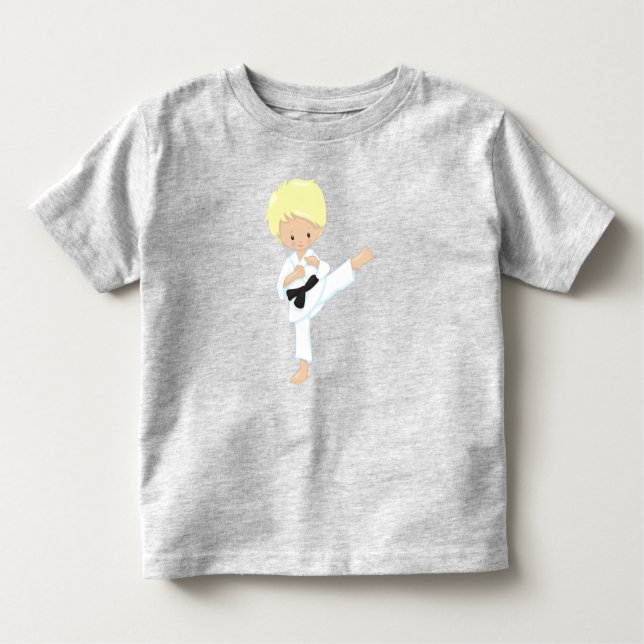 Karate Boy, Cute Boy, Blonde Hair, Black Belt Toddler T-Shirt (Front)