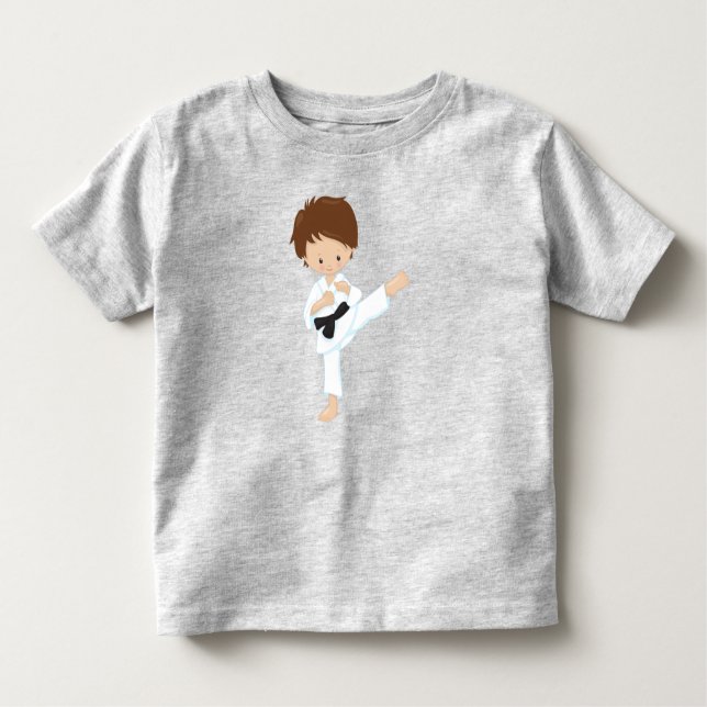 Karate Boy, Cute Boy, Brown Hair, Black Belt Toddler T-Shirt (Front)