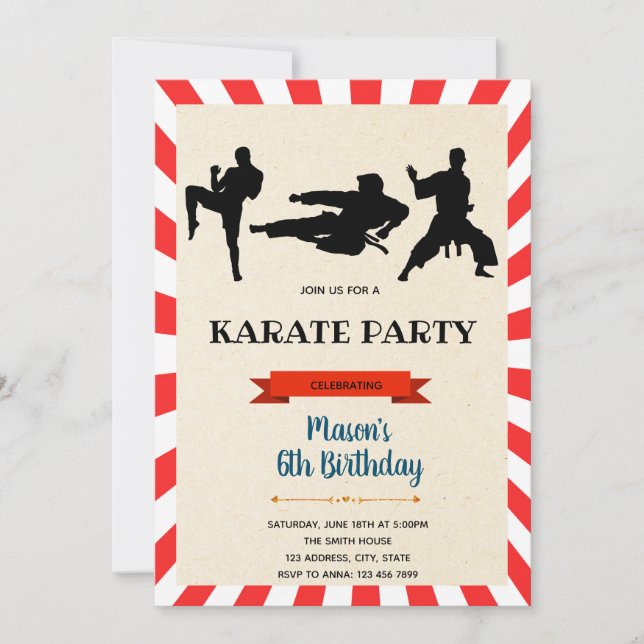 karate boys birthday invitation card (Front)