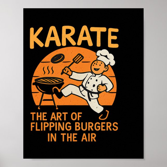 Karate Burgers Flip Cooking Martial Arts Humour De Poster (Front)