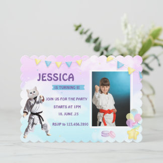 Karate Cat Birthday Party Girl Party Taekwondo Card