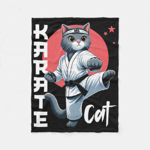 Karate Cat Gi Black Belt Martial Arts Kick Feline  Fleece Blanket