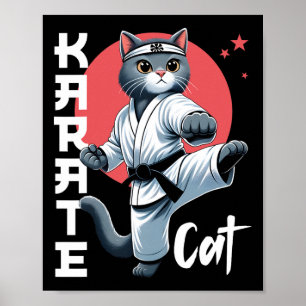 Karate Cat Gi Black Belt Martial Arts Kick Feline  Poster