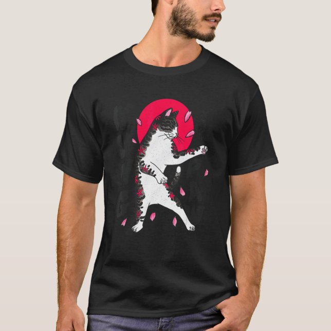 Karate Cat Parody Red Sun Samurai T-Shirt (Front)