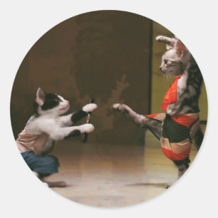 Karate cats classic round sticker