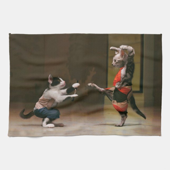 Karate cats tea towel (Horizontal)