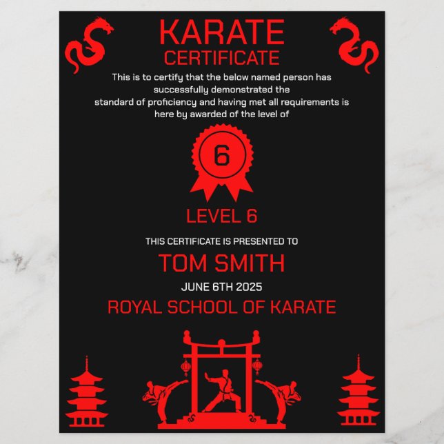 Karate Certificate Award (Front)