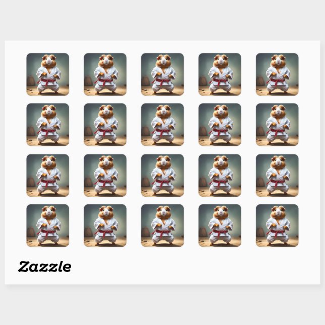 **"Karate Champion: The Fearless Guinea Pig"** Square Sticker (Sheet)