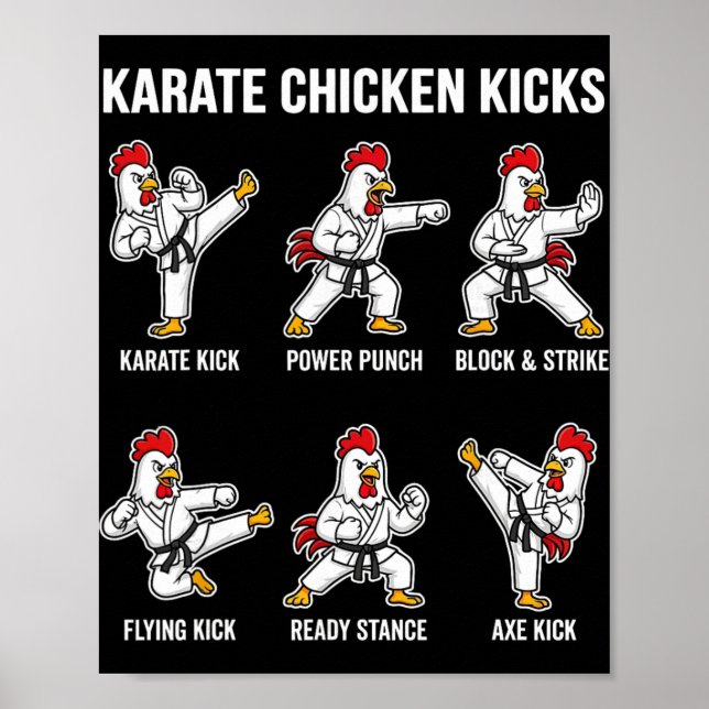 Karate Chicken Kicks Funny Martial Arts Move Chart (Front)