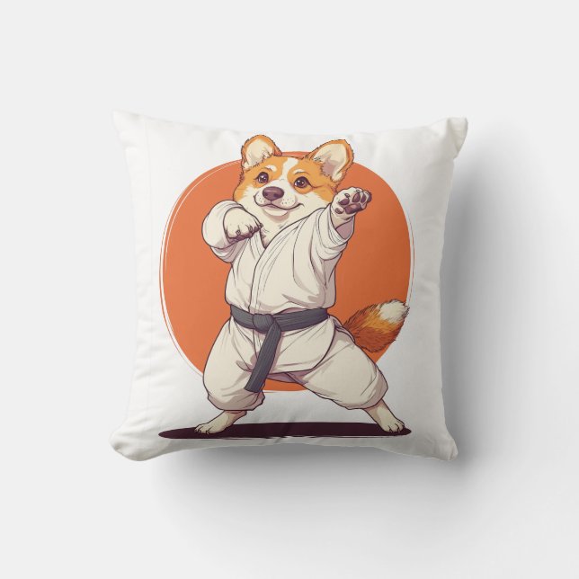 Karate Corgi � Martial Arts Dog Cushion (Front)