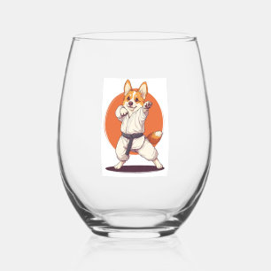 Karate Corgi � Martial Arts Dog Stemless Wine Glass