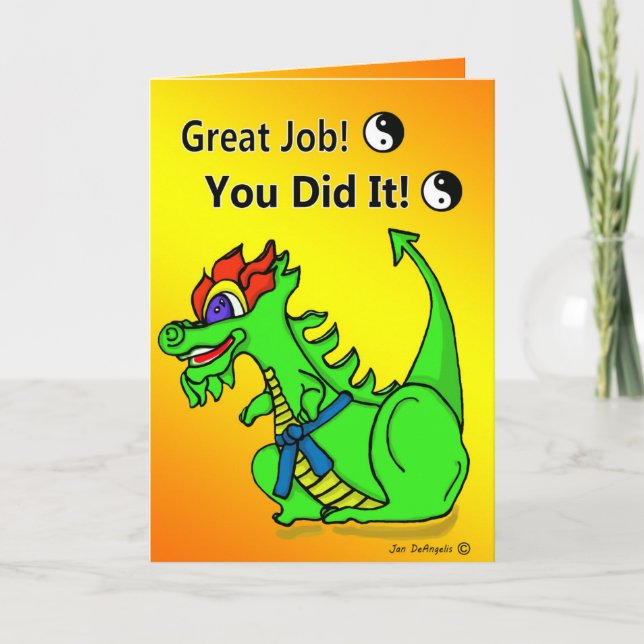 Karate Dragon Blue Belt Promotion Greeting Card (Front)