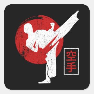 Karate Fighter Black Belt Karate Kick Square Sticker