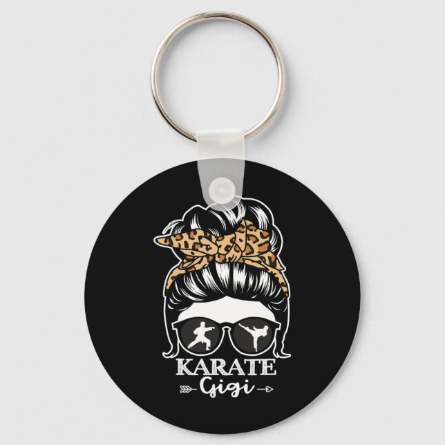 Karate Gigi Messy Bun Hair Funny Karate Fighter Gi Key Ring (Front)