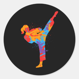 Karate Girl Colorful Martial Arts Kids Women Girls Classic Round Sticker