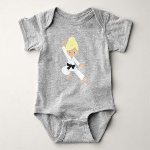 Karate Girl, Cute Girl, Black Belt, Blonde Hair Baby Bodysuit