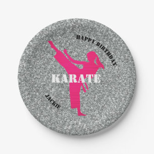 Karate Girl Glitter Happy Birthday Paper Plates