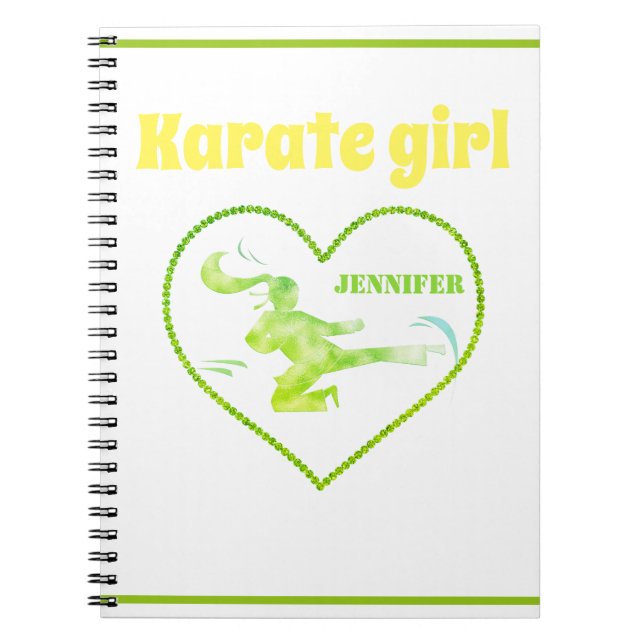 Karate Girl Green Yellow Modern Girly Martial Art Notebook (Front)