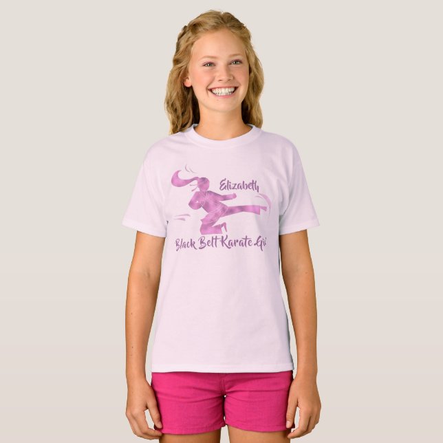 Karate Girl Martial Arts Purple Pink Cute Unique T-Shirt (Front Full)