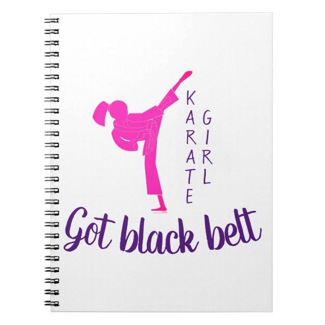 Karate Girl Pink Black Belt Modern Trendy Pretty Notebook (Front)