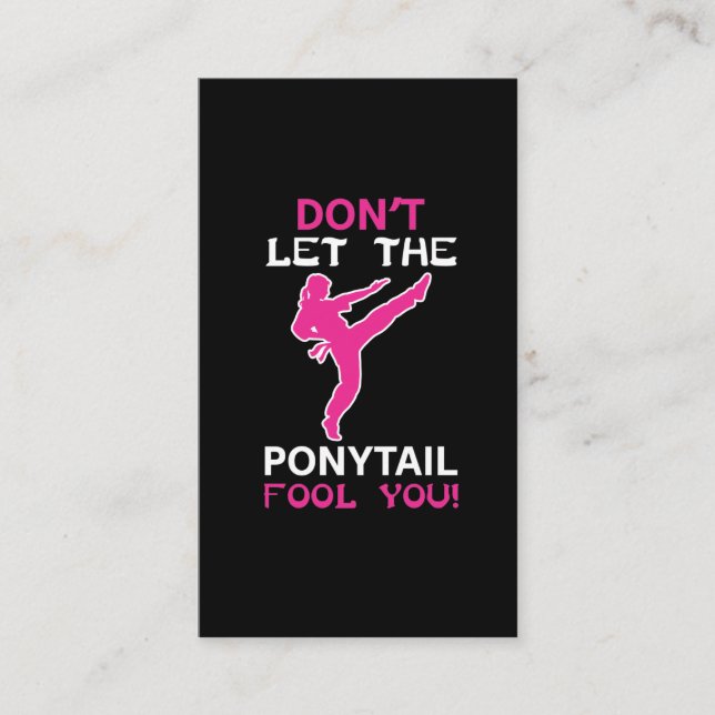 Karate Girl Ponytail Martial Arts Woman Business Card (Front)