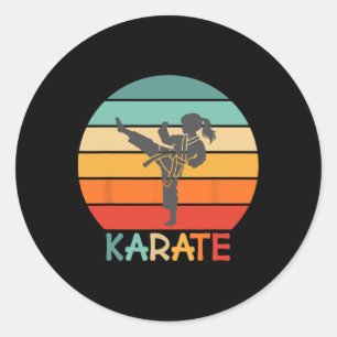 Karate Girl Retro Sunset Design With Kid - Girl Do Classic Round Sticker