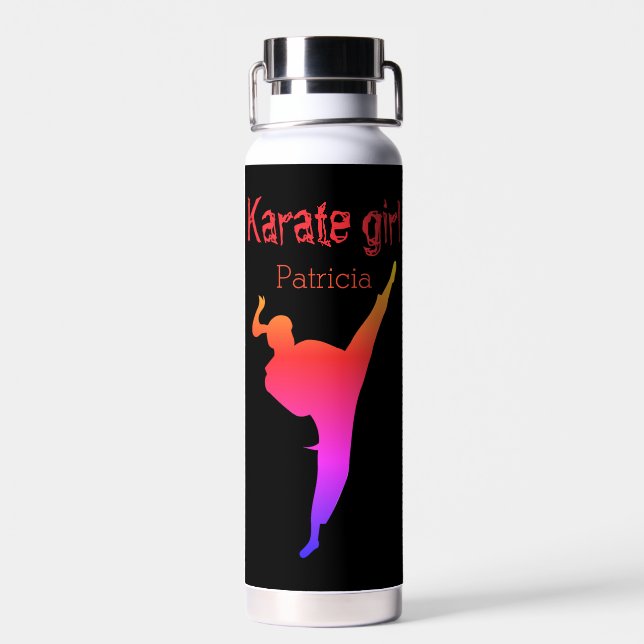 Karate Girl Silhouette Martial Arts Modern Sports Water Bottle (Back)