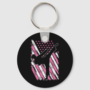 Karate Girl Usa Flag American Martial Arts Key Ring