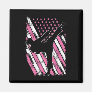 Karate Girl Usa Flag American Martial Arts  Magnet