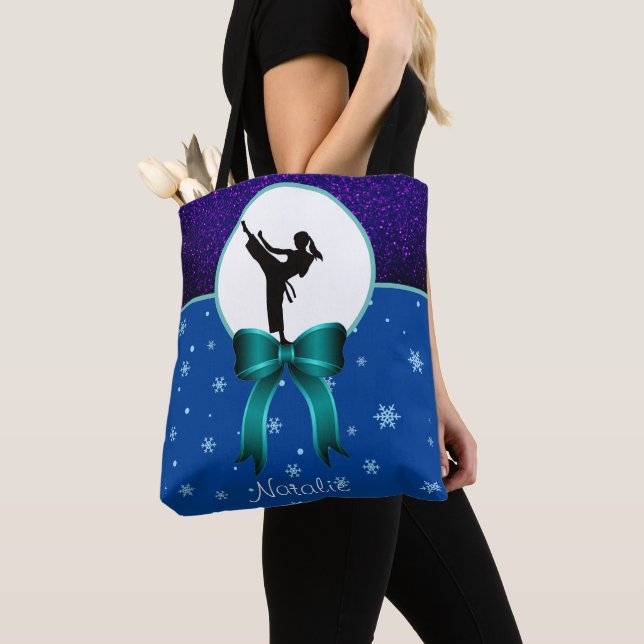 Karate Girls Glitter and Bow Snowflake      Tote Bag (Close Up)