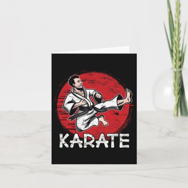 Karate Grunge Design Man Doing Jump Kick For Karat Card (Front)