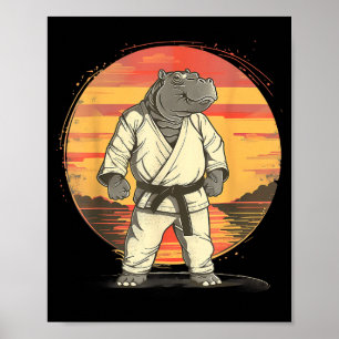 Karate Hippo Motif Taekwondo Jiu-Jitsu MMA Poster