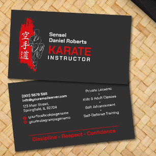 Karate instructor - Kanji and karateka silhouette Business Card