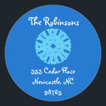 Karate Kat holiday return address Classic Round Sticker<br><div class="desc">Snap up these stylish return-address labels for holiday packages that need mailing.  Just click "customise it" and "change text" to replace our sample info with your own.   Large-size sticker format recommended,  for readability.  Design features a child's artwork,  and creators give half their proceeds to kids' charities.</div>