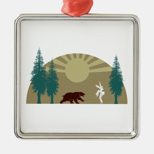 Karate Kick Bear Metal Tree Decoration (Front)
