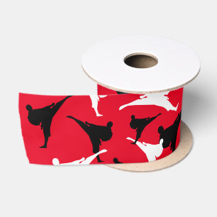 Karate kick pose silhouettes martial arts theme satin ribbon