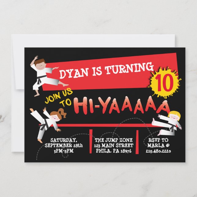 Karate Kick Red Birthday Party Invitation (Front)