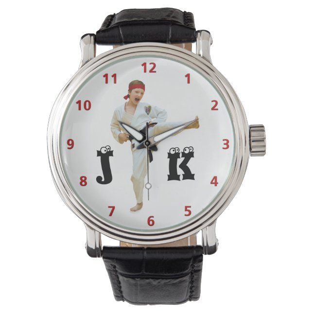 Karate Kicking Black Belt Customise Monogram Watch (Front)