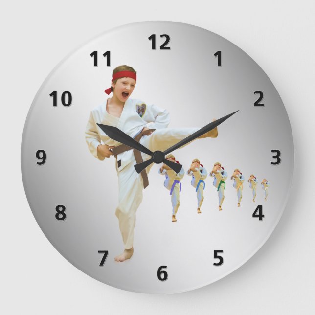 Karate Kicking Brown Belt Customisable Large Clock (Front)