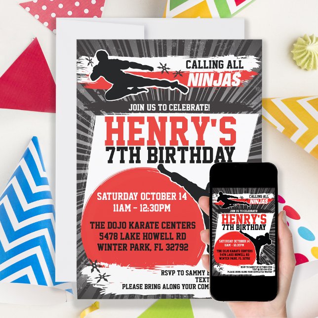 Karate Kid Ninja Martial Arts Birthday Party Invitation (Creator Uploaded)
