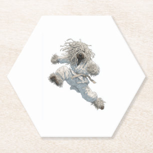 Karate Komondor � Fluffy Fighter Dog Paper Coaster