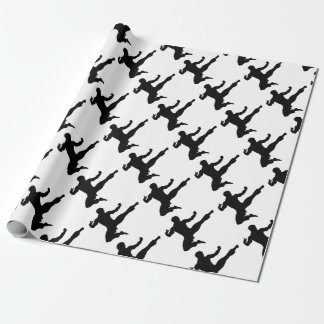 Karate Kung Fu Flying Kick Man Silhouette Wrapping Paper
