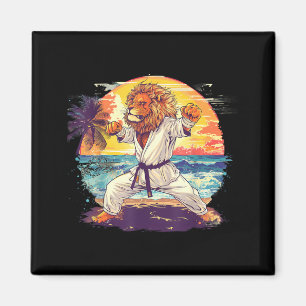 Karate Lion Beach Sunset Kickboxing Taekwondo Lion Magnet