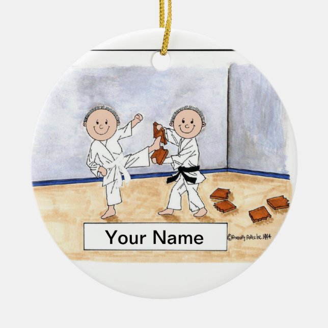 Karate - Male & Male Ceramic Tree Decoration (Front)