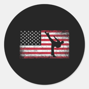 Karate Martial Arts 4th of July American Flag USA Classic Round Sticker