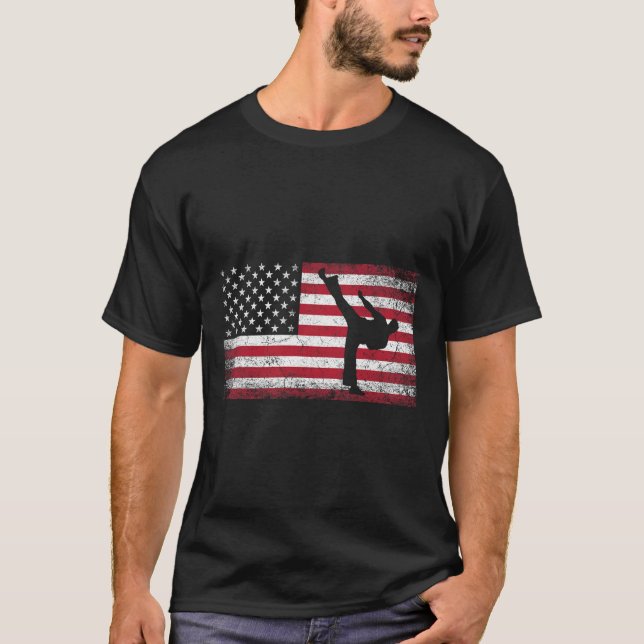 Karate Martial Arts 4th Of July American Flag Usa  T-Shirt (Front)