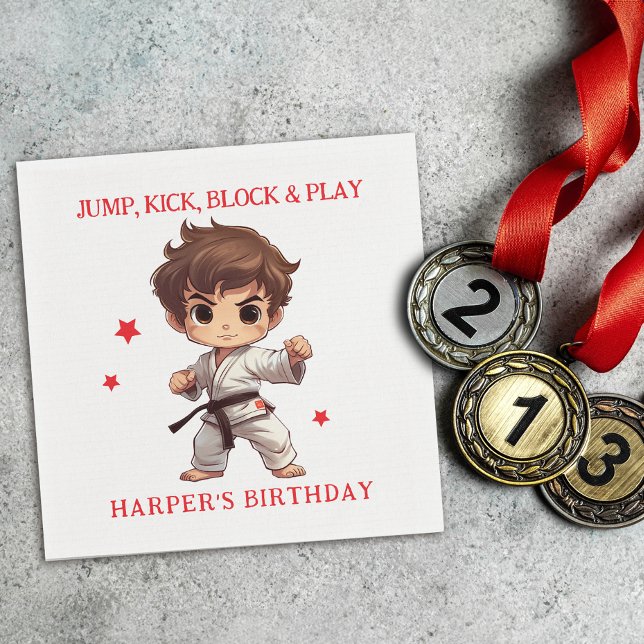 Karate Martial Arts Birthday Party Napkin (Sensei-approved Tableware!  Power-packed punch of fun with our martial arts paper napkins!)
