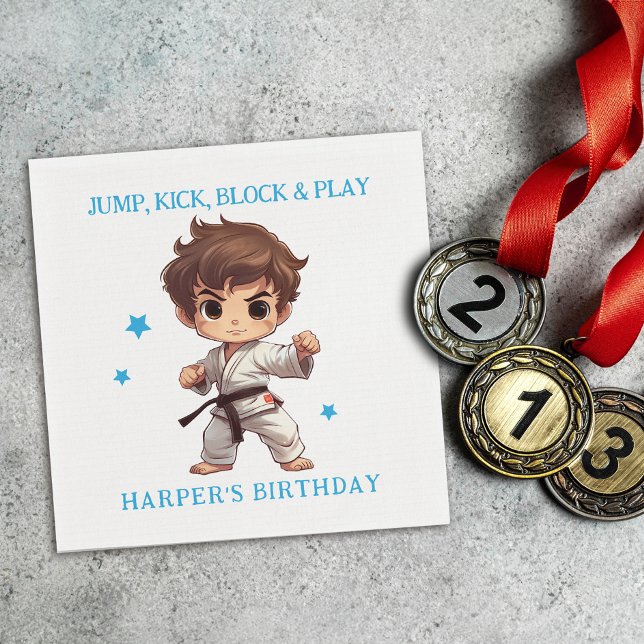 Karate Martial Arts Birthday Party Napkin (Sensei-approved Tableware!  Power-packed punch of fun with our martial arts paper napkins!)